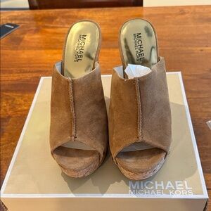 Michael Kors Brown Suede Wedge Mules